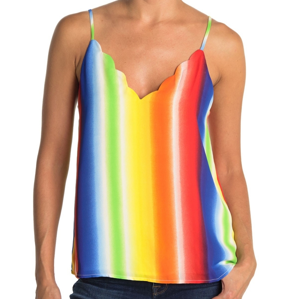 Socialite Scalloped Rainbow Striped V-Neck Cami NWOT